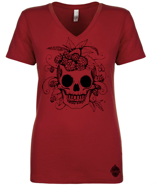 Hop Skull Women's Craft Beer V-Neck T-shirt