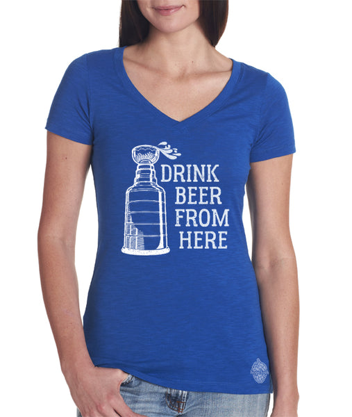 Lightning & Craft Beer Women's V-Neck- Drink Beer From here hockey shirt